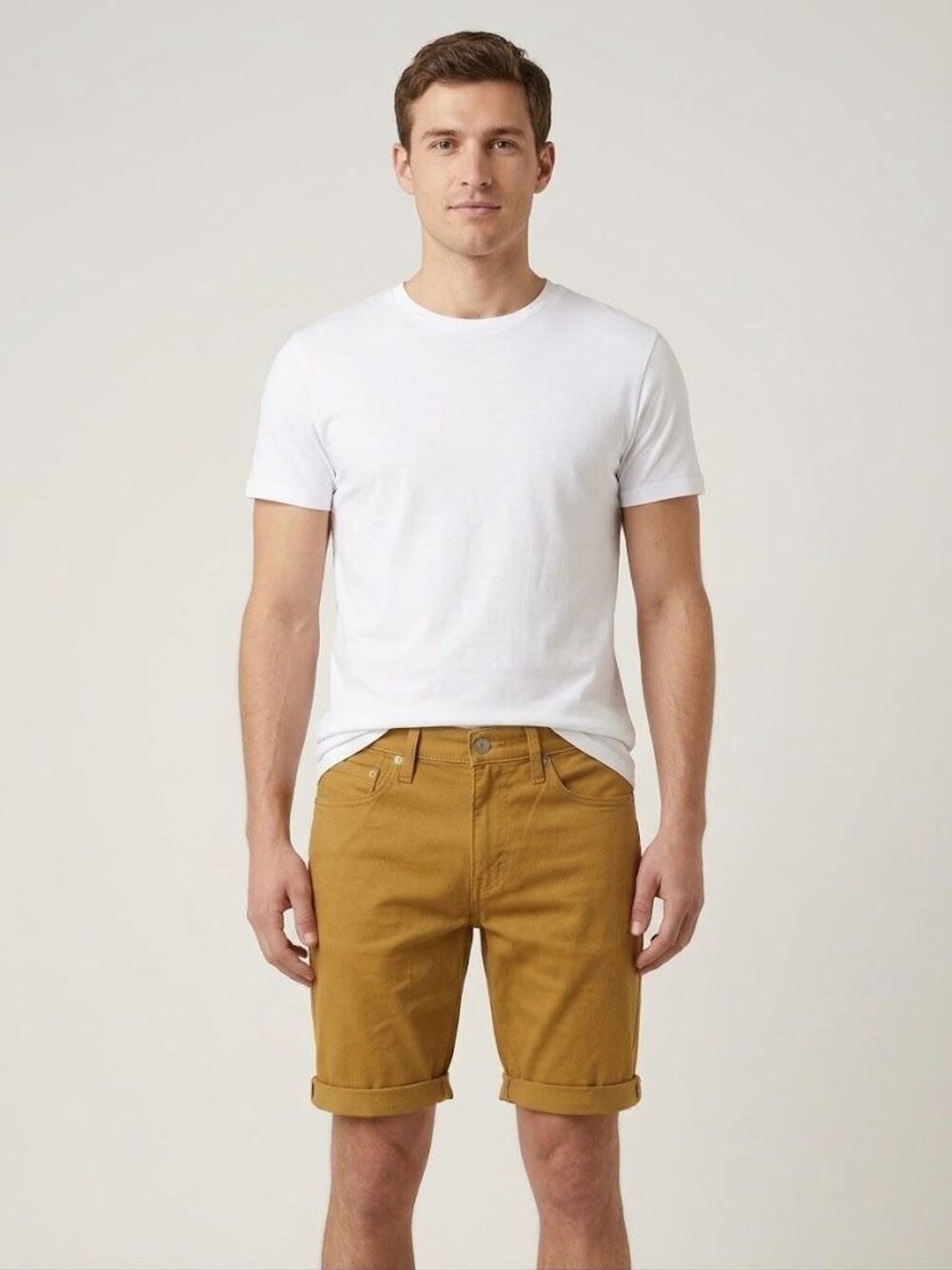 Levi's 511 Mens Slim Fit Denim Shorts W32 Mustard Yellow Stretch Cutoff Cuffed H